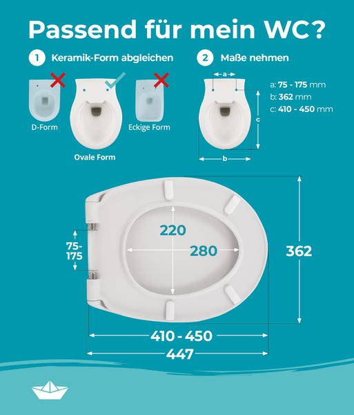 Calmwaters® WC-Sitz Rezyklat, Nachhaltiger Toilettendeckel, Made in EU, WC-Sitz mit Absenkautomatik, 100% recycelter Kunststoff, abnehmbar, Top-Fix, Rezyklat in Weiß
