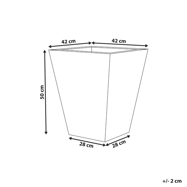 Abbildung eines Pflanzgefäßes mit Maßangaben: Höhe 50 cm, oben 42 cm breit, unten 28 cm breit