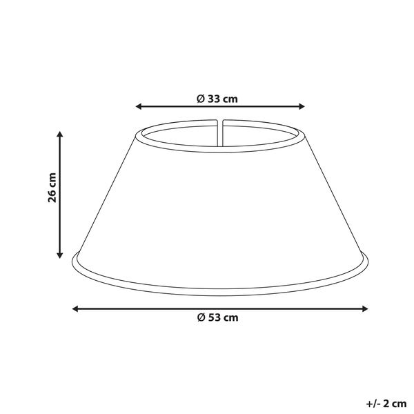 Abmessungen eines Lampenschirms: 33 cm Durchmesser oben, 53 cm Durchmesser unten und 26 cm Höhe