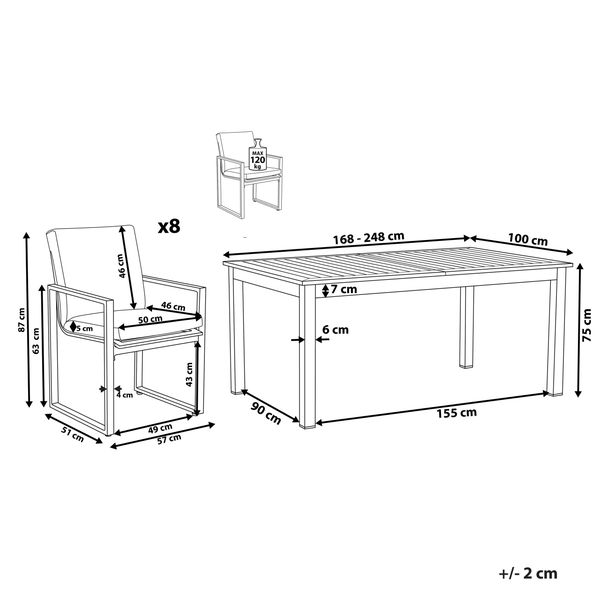 Gartenmöbel Set 8-Sitzer PANCOLE inkl. Kissen Metall Grau