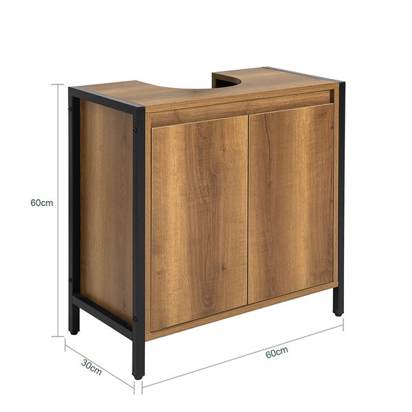 Waschbeckenunterschrank mit zwei Türen, Holzdekor und Metallgestell, 60x60x30 cm