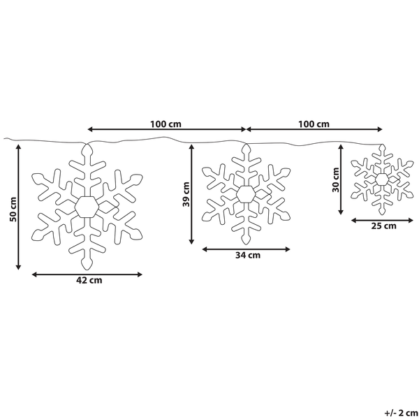 Abbildung einer Schneeflockenlichterkette mit Maßangaben