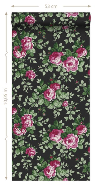Origin Wallcoverings Tapete Rosen Schwarz und Rosa - 53 cm x 10.05 m - 326140