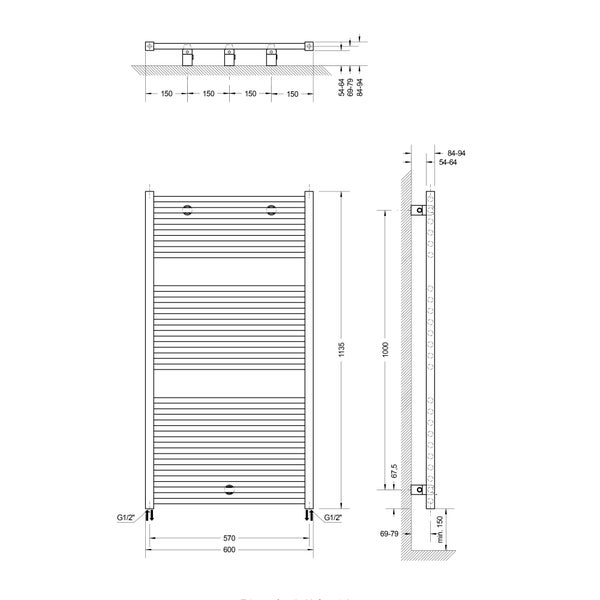 Badheizkörper Schulte Turbo 1135x600 mm mattschwarz, EP1130 68