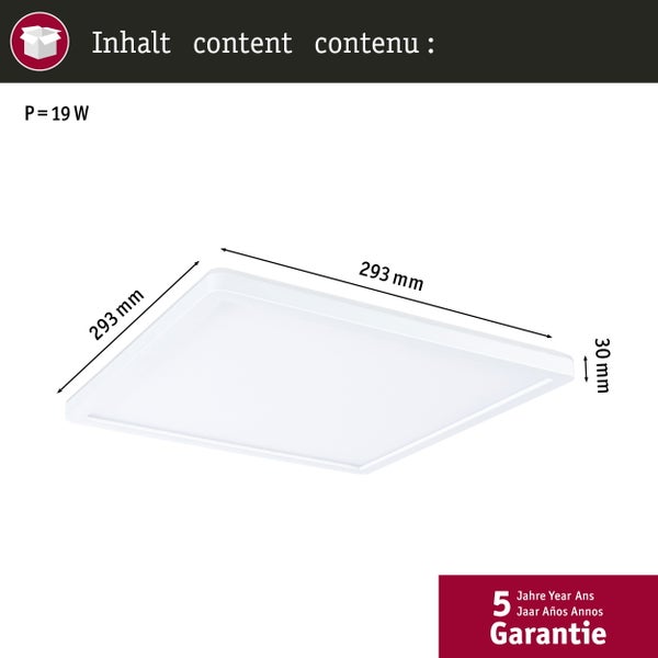 LED Panel Atria Shine Backlight IP44 eckig 293x293mm 16W 1600lm 4000K Weiß