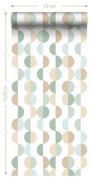 ESTAhome Tapete grafisches Motiv Graugrün, Hellblau und Beige - 50 x 900 cm - 139620