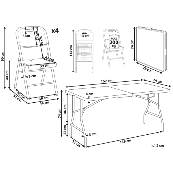 Gartenmöbel Set 4-Sitzer CUGNOLI klappbar Weiß
