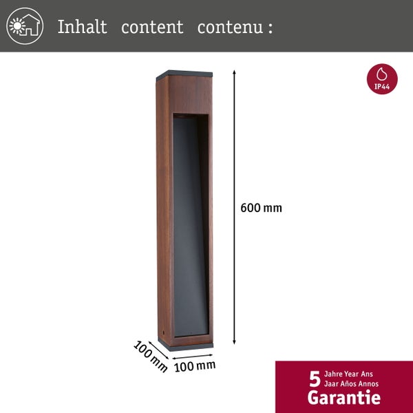 Pollerleuchte Trabia IP44 eckig 600mm 3000K 3,5W 230lm 230V 38° Holz GU10 Holz