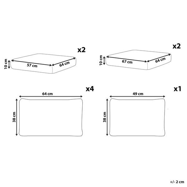Abmessungen der Kissen für ein Gartenmöbelset