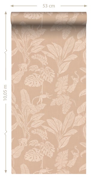 ESTAhome Tapete Affen und Dschungelblätter Beigebraun - 50 x 900 cm - 139859