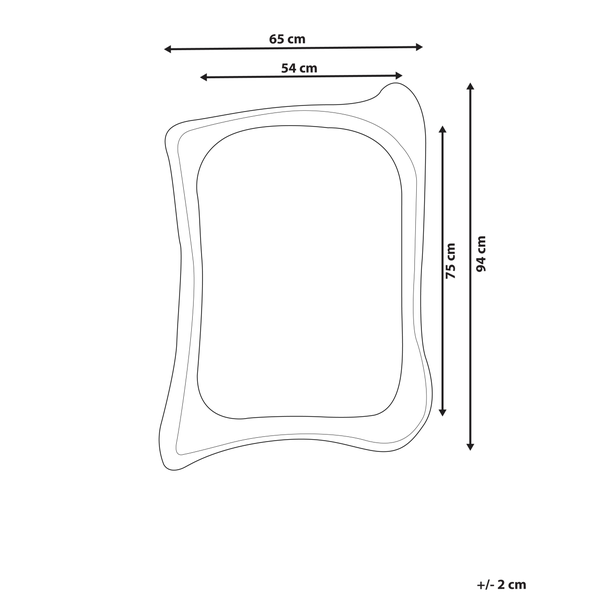 Maßangaben für einen Spiegel: 65 cm breit, 94 cm hoch