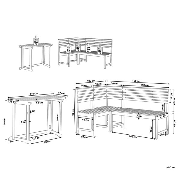 Balkonmöbel Set 4-Sitzer TREIA Akazienholz Braun