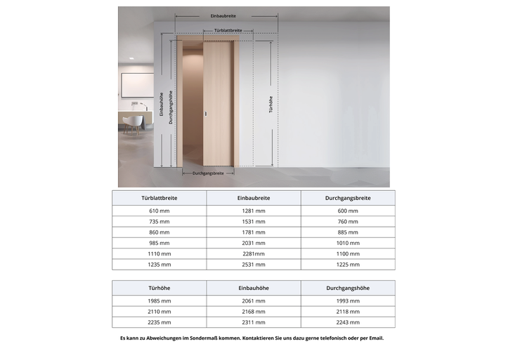 ClassicPocket - Schiebetür in der Wand (Trockenbauwände & Holzständerwerke CW75/100 für Türblattgröße 735x1985mm) Zargenoptik