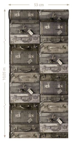 ESTAhome Tapete Vintage Koffer Dunkelbraun - 53 cm x 10.05 m - 138217