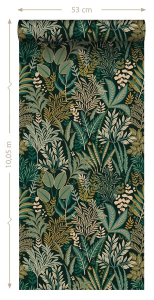 ESTAhome Tapete tropische Blätter und Blüten Grün - 50 x 900 cm - 131661