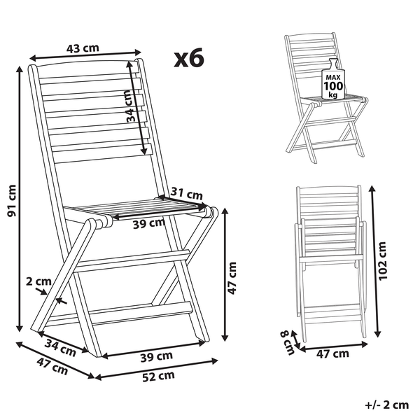 Gartenstuhl 6er Set TOLVE Akazienholz Braun