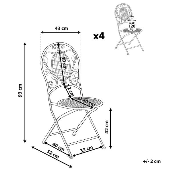 Gartenstuhl 4er Set BIVIO klappbar Metall Cremeweiß