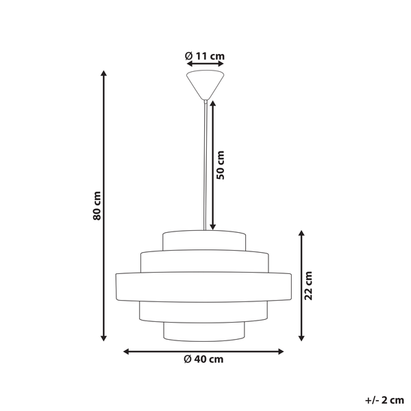 Technische Zeichnung einer Hängelampe mit den Maßen: 80 cm Höhe, 40 cm Durchmesser, 22 cm Lampenschirmhöhe, 50 cm Aufhängung und 11 cm Baldachindurchmesser.