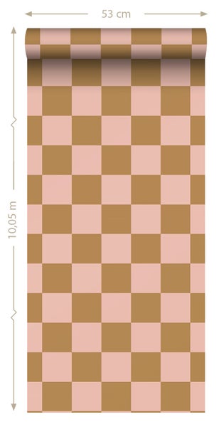 ESTAhome Tapete Karomuster Rosa und Braun - 50 x 900 cm - 131420