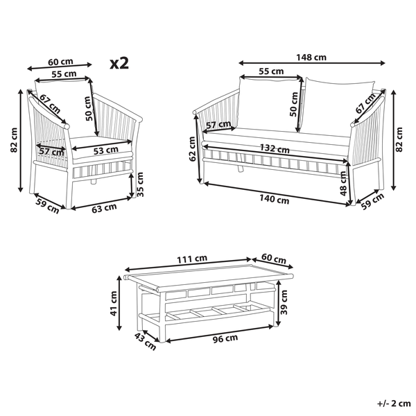 Lounge Set mit Tisch 4-Sitzer MAGGIORE Bambusholz Hellbraun
