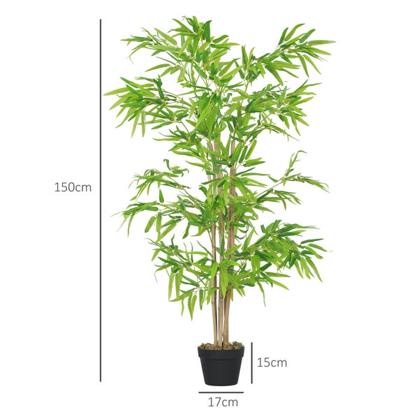 Outsunny künstlicher Bambus groß 150cm Kunstpflanze, Plastik Künstliche Pflanzen im Topf, Fake Plant Bambus wie echt mit Kunstmoos für Wohnzimmer Schlafzimmer Büro Garten Moderne Dekoration