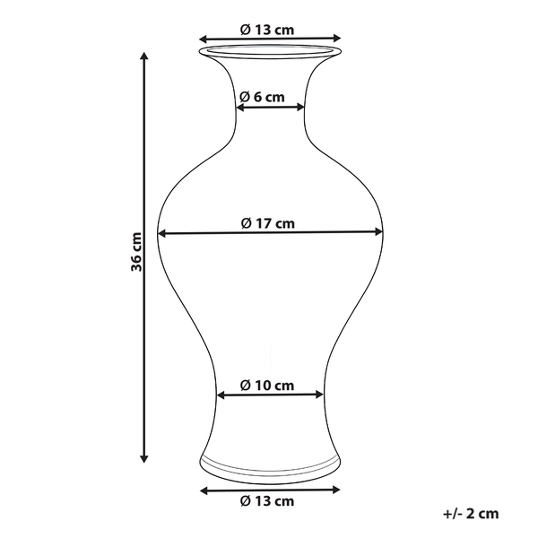 Abmessungen Blumenvase, Höhe 36 cm, Durchmesser Öffnung 13 cm