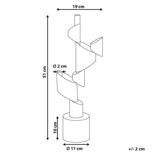 Abmessungen einer Dekosäule: 51 cm hoch, 19 cm breit, Durchmesser Säule: 2 cm, Durchmesser Fuß: 11 cm