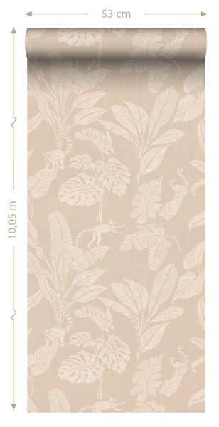 ESTAhome Tapete Affen und Dschungelblätter Beige - 50 x 900 cm - 139858