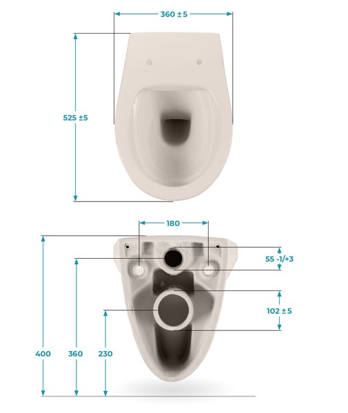 Calmwaters® Hänge WC spülrandlos in Pergamon, Wand-WC mit Abgang waagerecht, Tiefspül WC ohne Spülrand, Tiefspüler wandhängend, Wandtoilette aus Sanitärkeramik, 08AB6147