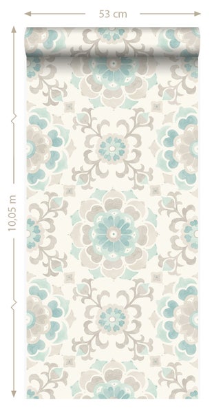 Origin Wallcoverings Tapete Suzani Blumen Seladongrün - 53 cm x 10.05 m - 347423