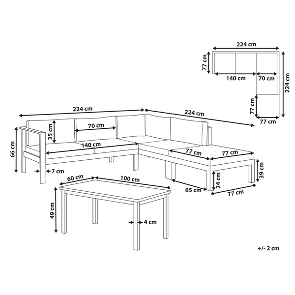 Garten Ecksofa mit Tisch 5-Sitzer MESSINA linksseitig Metall Grün