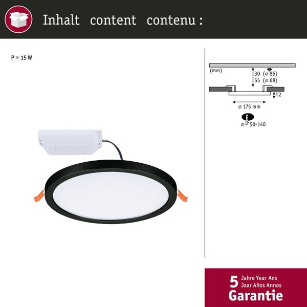 VariFit LED Einbaupanel 3-Step-Dim Areo IP44 rund 175mm 13W 1300lm 3000K Schwarz dimmbar