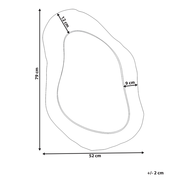 Skizze eines unregelmäßig geformten Spiegels mit Maßangaben