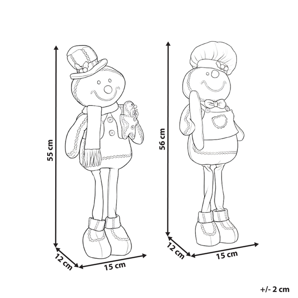 Abmessungen von zwei Lebkuchenmann-Figuren: 55 Zentimeter und 56 Zentimeter hoch.