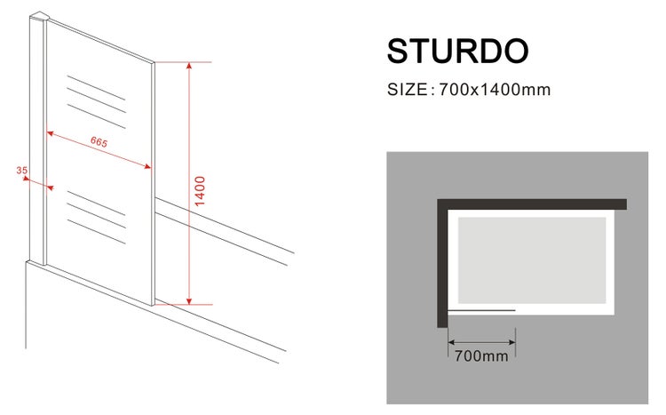 Sturdo Duschwand Maße 700x1400 mm