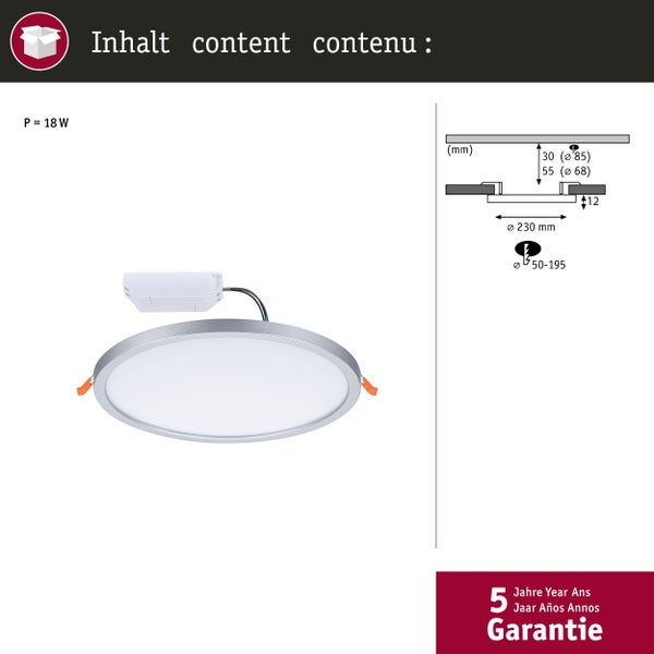 VariFit LED Einbaupanel Dim to Warm Areo IP44 rund 230mm 16W 1400lm 3 Step Dim to warm Chrom matt dimmbar