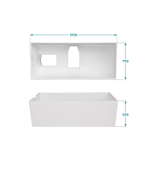 Calmwaters® Wannenträger 180 x 80 cm Modern Curved, Passend für Rechteck-Badewanne 180x80 cm, Styroporträger, Schall- und wärmedämmend, Direkt verfliesbar, Badewannenträger in Weiß, 03AX3362
