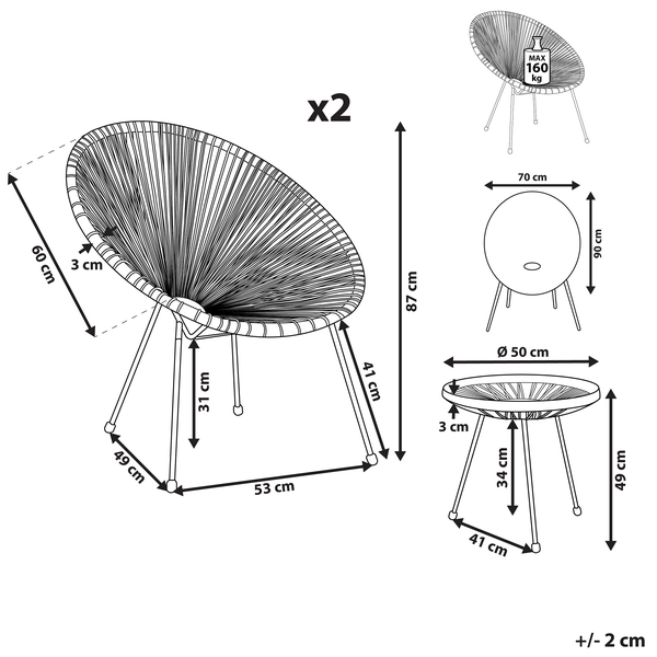 Bistro Set ACAPULCO II Polyrattan Weiß