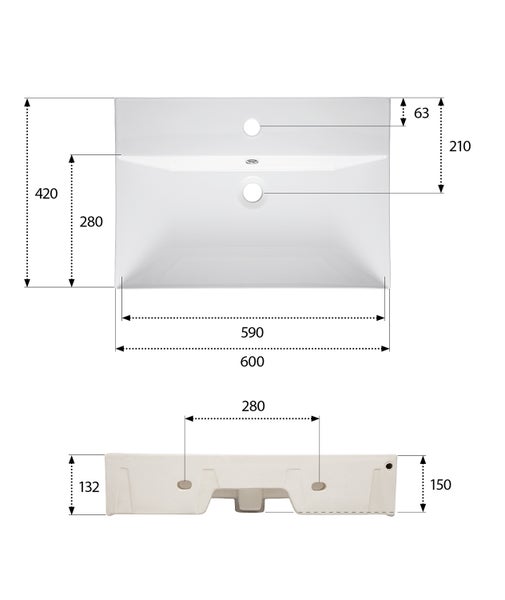 aquaSu® Moderner Waschtisch Malea 60 cm | Design-Waschbecken mit Überlauf und Hahnloch | Hänge-Waschbecken modern | Waschtisch wandhängend | 60 x 42 cm | Sanitärkeramik in weiß | 562300