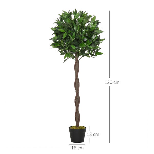 Outsunny 2er-Set Künstlicher Lorbeerbaum, 120 cm Kunstpflanzen im Zementtopf, Zimmerpflanze, künstliche Pflanzen für Indoor, Outdoor, Dekopflanzen, Grün