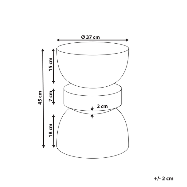 Abmessungen eines Beistelltisches, Gesamthöhe 45 cm, Durchmesser oben 37 cm