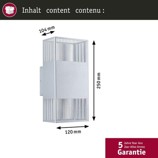 Abmessungen einer silberfarbenen Wandleuchte