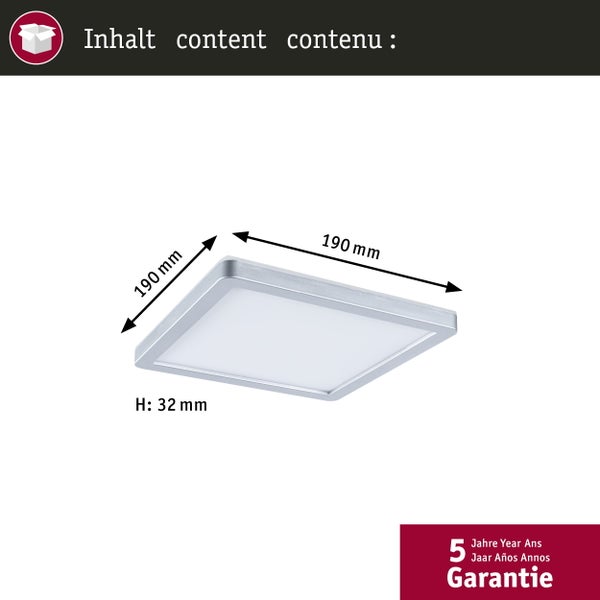 LED Panel Atria Shine IP44 eckig 190x190mm 8W 1160lm 3000 - 6500K Chrom matt