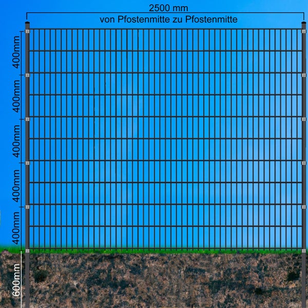 Doppelstabmattenzaun-Set 10m  6/5/6 Klemmplättchen Höhe: 2030 cm