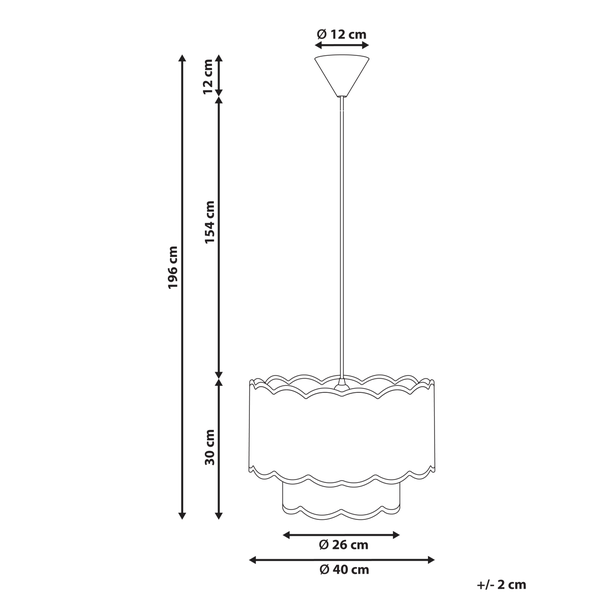 Technische Zeichnung einer Hängeleuchte mit Maßangaben
