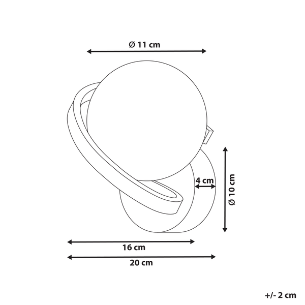 Abmessungen einer Wandleuchte: Durchmesser circa 11 cm, Höhe circa 10 cm, Tiefe circa 20 cm