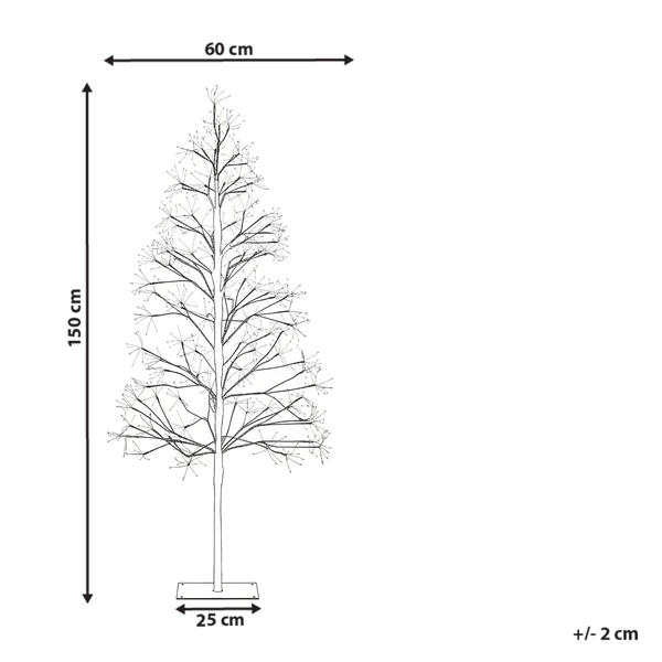 Abmessungen eines Dekorationsbaumes mit einer Höhe von 150 cm und einer Breite von 60 cm