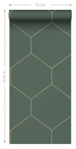ESTAhome Tapete Wabenmuster Dunkelgrün und Gold - 50 x 900 cm - 139558