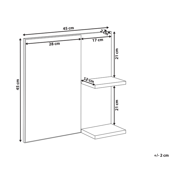 Abmessungen einer Wandkonsole mit zwei Ablagen
