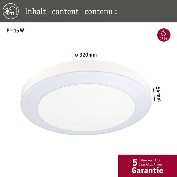 LED Deckenleuchte Circula Dämmerungssensor Dämmerungsgesteuerter Bewegungsmelder (IR) seewasserresistent IP44 rund 320mm 3000K 14W 880lm 230V Weiß Kunststoff